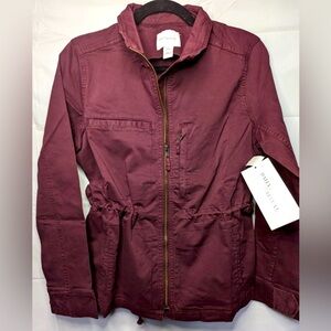 Daily Ritual Women’s S/M Cargo Jacket Maroon Adj Waist Casual Cotton Layer NEW
